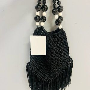 Festival/Western Crochet Fringe Mini Tote Bag - Black